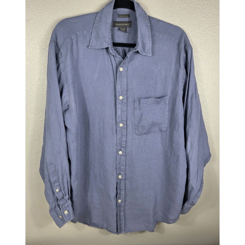 Banana Republic 100% Irish Linen Button Front Shirt Blue Long Sleeve Medium